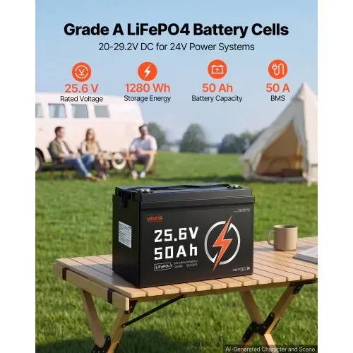 VEVOR LiFePO4 Batterie 24 V 50 Ah 50 A Lithiumbatterie mit Bluetooth BMS, Geeignet für Wohnmobile Campingwagen Solarenergiespeicher und Elektromotoren, 20-29,2 V DC, Niedertemperaturschutz, 1280 Wh VEVOR LiFePO4 Batterie 24 V 50 Ah 50 A Lithiumbatterie mit Bluetooth BMS, Geeignet für Wohnmobile Campingwagen Solarenergiespeicher und Elektromotoren, 20-29,2 V DC, Niedertemperaturschutz, 1280 Wh