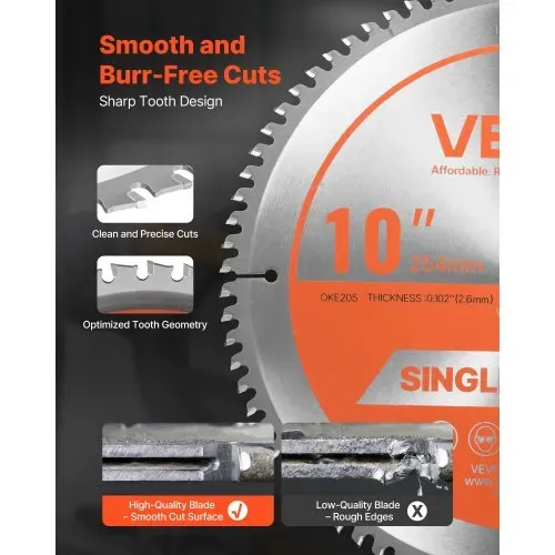 VEVOR Kreissägeblatt (254 mm φ & 80 scharfe Zähne & 2,6 mm Dicke) ideal für Aluminiumschneiden, kompatibel mit Kreissäge, Sägeblatt aus legiertem Stahl mit geräuschreduzierenden Wärmeabzügen – Bild 2