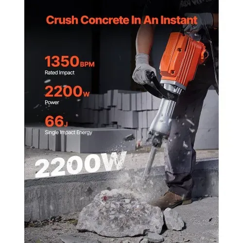VEVOR Abrisswagenheberhammer, 2200 W, Elektrischer Jackhammer, Strapazierfähig, 1400 BPM Betonbrecher 4 Stück Meißel Bit, Handschuhe VEVOR Abrisswagenheberhammer, 2200 W, Elektrischer Jackhammer, Strapazierfähig, 1400 BPM Betonbrecher 4 Stück Meißel Bit, Handschuhe