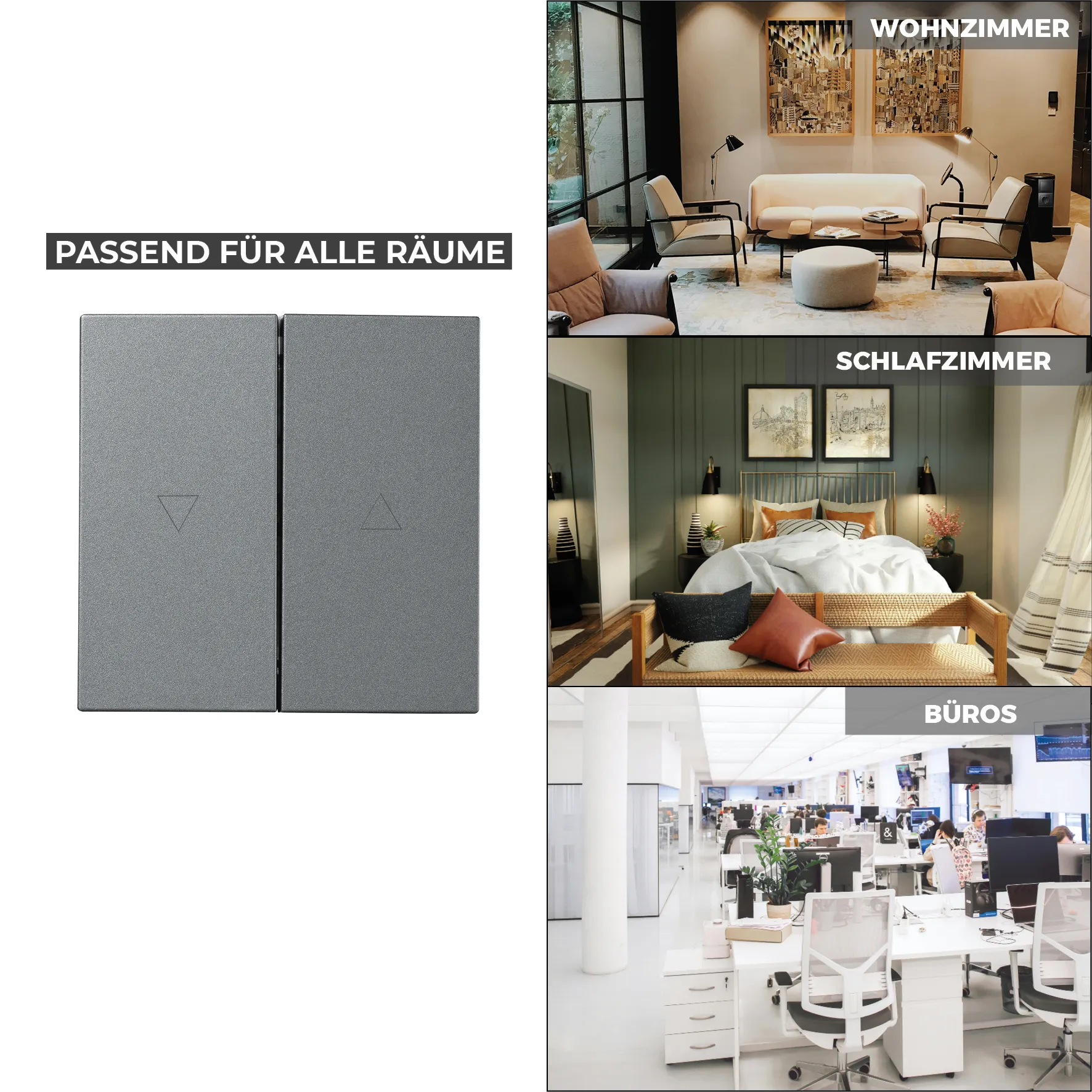 Jalousie-Taster McPower ''Shallow'' 250V~/10A, UP, Steckanschluss, anthrazit – Bild 5