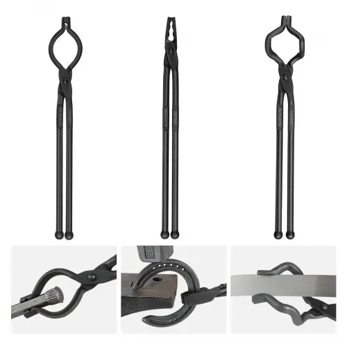 VEVOR Schmiedezange-Set, V-Bit, Wolf, ZV-Zange 3 Stk. Kohlenstoffstahl Schmiedezange, 461 x 68 x 18 mm / 458 x 38 x 19 mm / 463 x 78 x 52,3 mm, Schmiedezange mit Verlängertem Griff – Bild 8