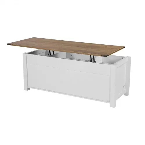 VEVOR Lift Top Couchtisch 120 cm, rustikaler Kaffeetisch mit Scheunentor & verstecktem Staufach, moderne rechteckige Hubtischplatte für Wohnzimmer Büro Zuhause, Wohnzimmertisch Sofatisch weiß – Bild 9