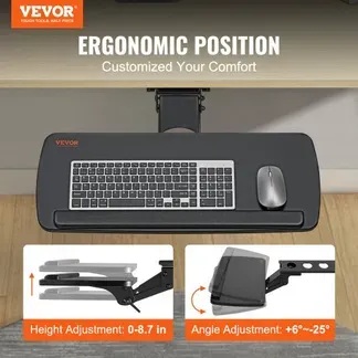 VEVOR Tastaturablage unter dem Schreibtisch Große 250 x 635 mm, Tastaturablage 0-220 mm Höhe Einstellbar, Tastaturablage Keyboard, Tastaturauszug für Büro, zu Hause usw. VEVOR Tastaturablage unter dem Schreibtisch Große 250 x 635 mm, Tastaturablage 0-220 mm Höhe Einstellbar, Tastaturablage Keyboard, Tastaturauszug für Büro, zu Hause usw.