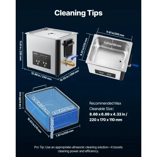 VEVOR 10 L Ultraschallreiniger, professionelle Ultraschallreinigungsmaschine mit Reinigungskorb & Digitalanzeige, 180 W Edelstahl 40 kHz Industrielle Reinigungsmaschine für Teile Vergaser Instrumente – Bild 6