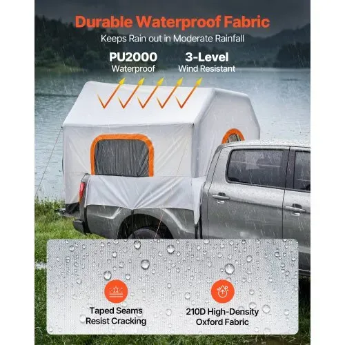 VEVOR Aufblasbares Campingzelt für Ladefläche 219 x 165 x 183 cm, Pickup Zelt Wasserdicht (PU2000 mm) mit Belüfteten Netzfenstern, ideal für Camping Wandern Outdoor-Aktivitäten inklusive Luftpumpe – Bild 4