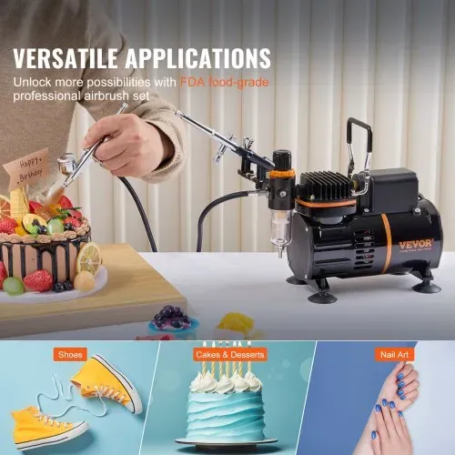 VEVOR Airbrush-Set, Luftkompressor mit Doppellüfter, professionelles Airbrush-System-Set mit 3 Airbrushes, Halter, Farbmischrad, Reinigungsbürsten-Set, Airbrush-Set für Kunst, Nägel, Kekse, Make-up, K – Bild 5