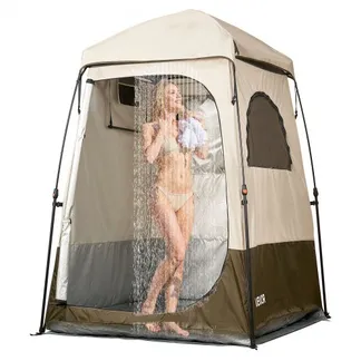 VEVOR Duschzelt mit 1 Raum, Wasserfestes Toilettenzelt (145x145x215 cm), Umkleidezelt inkl. Heringen & Seilen & Tragetasche & Querstange, aus 210D Oxford-Gewebe für Camping Strand Angeln Khaki VEVOR Duschzelt mit 1 Raum, Wasserfestes Toilettenzelt (145x145x215 cm), Umkleidezelt inkl. Heringen & Seilen & Tragetasche & Querstange, aus 210D Oxford-Gewebe für Camping Strand Angeln Khaki
