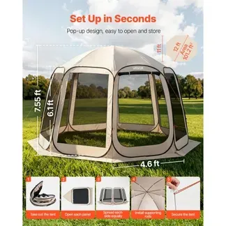 VEVOR Pop-Up-Zelt, 365,76×335,28 cm, tragbares Campingzelt für 10–12 Personen, mit Netz, Tragetasche, Seitenwänden und Heringen, für Garten, Terrasse und Outdoor-Aktivitäten, Beige VEVOR Pop-Up-Zelt, 365,76×335,28 cm, tragbares Campingzelt für 10–12 Personen, mit Netz, Tragetasche, Seitenwänden und Heringen, für Garten, Terrasse und Outdoor-Aktivitäten, Beige