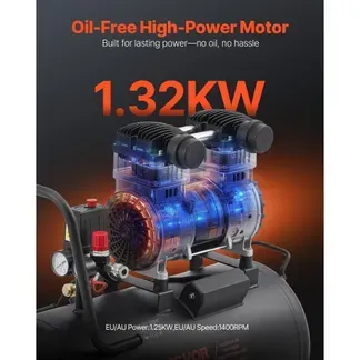 VEVOR-Luftkompressor, 15 Gallonen Stahltank, 2 PS 5,3 CFM@90 PSI ölfreier Luftkompressor und max. 125 PSI Druck, 78 dB ultraleiser tragbarer Kompressor, für Autoreparatur, Reifenbefüllung, Spritzlackierung VEVOR-Luftkompressor, 15 Gallonen Stahltank, 2 PS 5,3 CFM@90 PSI ölfreier Luftkompressor und max. 125 PSI Druck, 78 dB ultraleiser tragbarer Kompressor, für Autoreparatur, Reifenbefüllung, Spritzlackierung