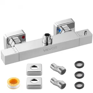 VEVOR Duscharmatur mit Thermostat Duschthermostat mit 38 °C Sicherheitsschloss, Duschhahnventil Badewannenarmatur (2 Löcher), Temperaturregelventile für Badezimmer Wohnmobil Hotel Chrom-Silber VEVOR Duscharmatur mit Thermostat Duschthermostat mit 38 °C Sicherheitsschloss, Duschhahnventil Badewannenarmatur (2 Löcher), Temperaturregelventile für Badezimmer Wohnmobil Hotel Chrom-Silber