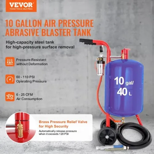 VEVOR 40L Sandstrahler Ausgestattet mit Düse Absperrventil Druckmesser Keramikdüse 2,5 m Schlauch Einfülltrichter Wasserfalle 6″ Gummiräder Sandstrahler Tragbares Sandstrahlgerät VEVOR 40L Sandstrahler Ausgestattet mit Düse Absperrventil Druckmesser Keramikdüse 2,5 m Schlauch Einfülltrichter Wasserfalle 6″ Gummiräder Sandstrahler Tragbares Sandstrahlgerät