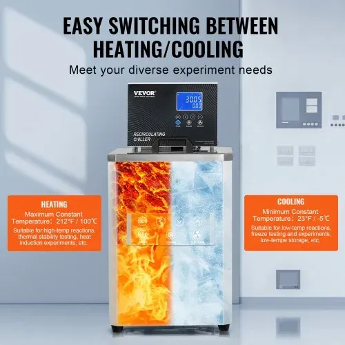 VEVOR Labor-Kühl-/Umwälzpumpe, 6 l Kühler für Niedertemperatur-Kühlflüssigkeit, 23 °F–212 °F, Umwälzpumpen-Kühler, LCD-Display, Wasserbad-Umwälzwasserkühlung aus Edelstahl 304 – Bild 2