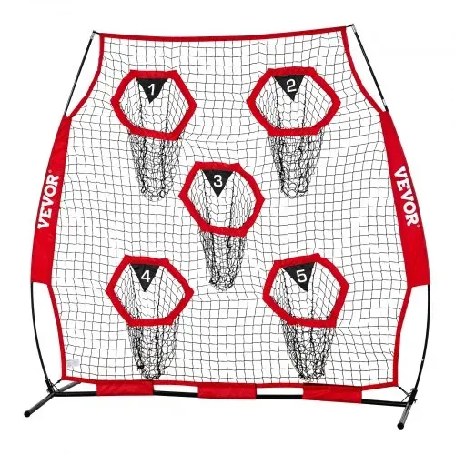 VEVOR Fußballtrainer Wurfnetz Übungsnetz (208 x 91 x 189 cm) mit 5 Zieltaschen & tragbarer Aufbewahrungstasche & Gurten & knotenlosem Netz, Training für die Passgenauigkeit des Quarterbacks, rot – Bild 9