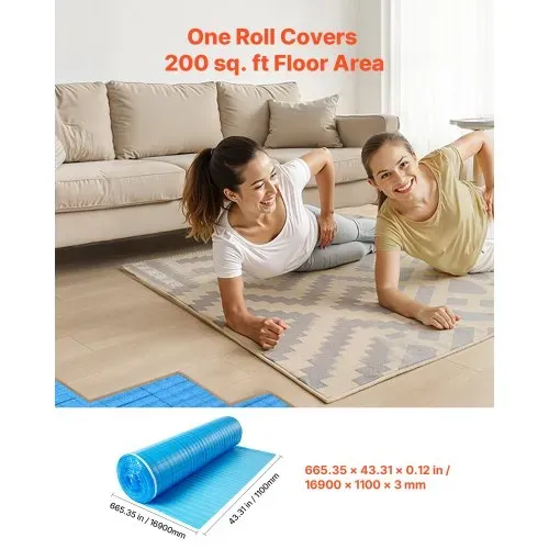 VEVOR Trittschalldämmung, 18,6 m²/Rolle, 3-in-1 3 mm dicke Dämmungunterlage mit Klebeband & Dampfsperre, EPE-Schaum mit blauem PE, Schalldämmung & Geräuschreduzierung, für Laminat-Holzböden VEVOR Trittschalldämmung, 18,6 m²/Rolle, 3-in-1 3 mm dicke Dämmungunterlage mit Klebeband & Dampfsperre, EPE-Schaum mit blauem PE, Schalldämmung & Geräuschreduzierung, für Laminat-Holzböden