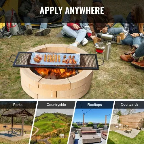 VEVOR 1110 x 380 x 25 mm X-Marks Feuerstellen-Grillrost, Rechteckiger Grillrost, Lagerfeuer-BBQ-Grillrost aus Stahl mit Griff, Tragbares Camping-Kochgeschirr für Partytreffen im Freien, Schwarz – Bild 5
