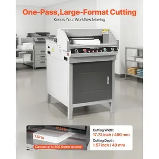 VEVOR elektrische Papierschneidemaschine Hochleistungs-Papierschneider, 45 cm Schnittbreite, 4 cm Schnittstärke, große elektrische Guillotine mit Infrarotfunktion & Ersatzklinge 500 W VEVOR elektrische Papierschneidemaschine Hochleistungs-Papierschneider, 45 cm Schnittbreite, 4 cm Schnittstärke, große elektrische Guillotine mit Infrarotfunktion & Ersatzklinge 500 W