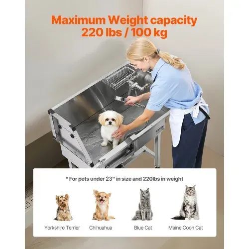 VEVOR Hundewaschstation aus Edelstahl, 870x488x1025 mm Tierpflegewanne mit Ablagetreppe, Wasserhahn, Duschkopf & Seifenhalter, Hundebadewanne, für mittelgroße & kleine Haustiere (linke Tür) – Bild 3