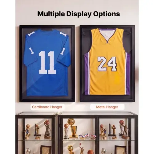 VEVOR Trikotrahmen 60 x 80 cm, Holz-Trikot-Bildrahmen mit PC-Platte und 98 % UV-Schutz, Objektrahmen mit Aufhänger, Trikotvitrine für Baseball-, Basketball-, Football- und Hockeytrikots, Schwarz – Bild 2