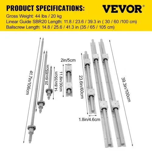 VEVOR Linearschiene SBR20, Linearlager-Gleitset 300, 600,1000 mm Lineare Schienen, Linearlagerschiene mit 3 Kugelumlaufspindeln von C7, Horizontale Linearführung für Automatisierungsmaschinen – Bild 6