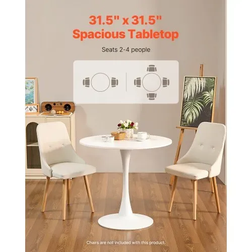VEVOR runder Esstisch Küchentisch Holztisch (80 cm / 113,4 kg belastbar) für 2–4 Personen, moderne Bürotische mit Säulenfuß im Tulpendesign, für Küche zu Hause Wohnzimmer, weiß (nur Tisch) – Bild 3