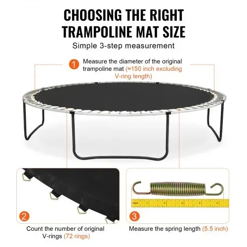 VEVOR Ersatz-Trampolinmatte Sprungmatte für 426 cm Rahmen, universelle Sprungmatte für rundes Trampolin, verstärkte UV-beständige Matte mit 72 langlebigen V-Ringen, passend für 14 cm Federlänge – Bild 3