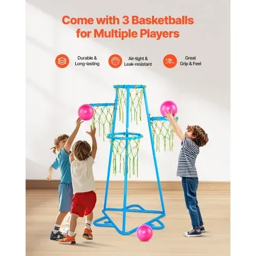 VEVOR Basketballkorb für Kinder, 4-Korb-Basketballkörbe für Kinder, tragbarer Basketballständer mit einstellbarer Höhe & 3 Bällen, Basketball-Spielzeugset für Kinder jeden Alters, Jungen und Mädchen – Bild 4