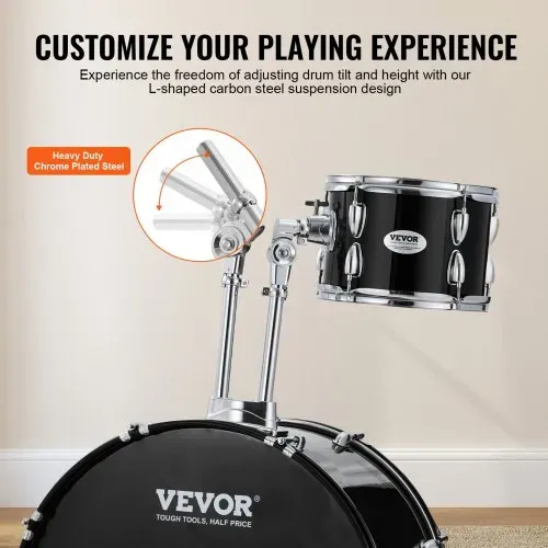 VEVOR Schlagzeug, 5-teilig, Drum in voller Größe mit Bass-Toms, Snare, Standtrommel, verstellbaren Thronständern, Becken, Hi-Hat-Pedal und Drumsticks, Anfänger-Schlagzeug für Erwachsene, schwarz – Bild 3