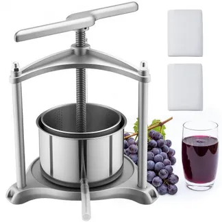 VEVOR Manuelle Beerenpresse 3 L aus Edelstahl (Innenbehälter), Weinpresse und Obstpresse für Äpfel, Weintrauben, Orangen und Gemüse, Apfelpresse mit 2 Filterbeuteln & T-förmigem Griff, Saftpresse VEVOR Manuelle Beerenpresse 3 L aus Edelstahl (Innenbehälter), Weinpresse und Obstpresse für Äpfel, Weintrauben, Orangen und Gemüse, Apfelpresse mit 2 Filterbeuteln & T-förmigem Griff, Saftpresse