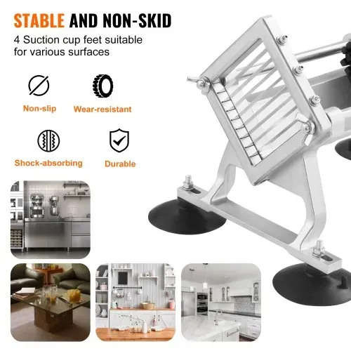 VEVOR Kommerzieller Gemüseschneider, 3/8 Zoll Obstschneider, Gemüseschneider aus Edelstahl & Aluminiumlegierung, Schneider mit rutschfesten Füßen, für Radieschen, Zwiebeln, Kartoffeln, Zitronen – Bild 4