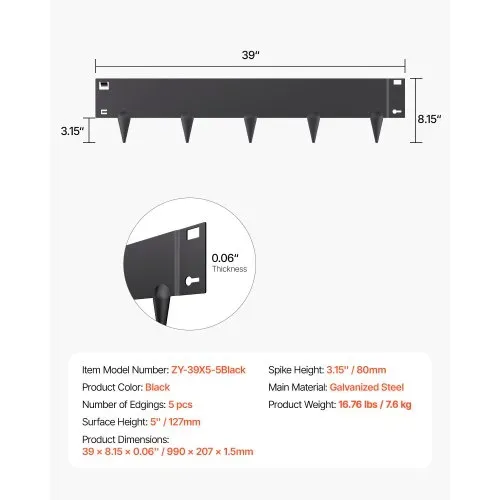 VEVOR Rasenkante, 5er-Set, 990x207x1,5 mm, rostbeständige Beeteinfassung aus Metall, Beetumrandung, Raseneinfassung, einfach zu installieren, Trennwand für Blumenbeete, Hofwege – Bild 6