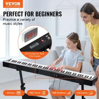 VEVOR Digitales Klavier mit 88 Tasten, halbgewichtete Tasten, tragbares elektrisches Keyboard-Piano-Set in voller Größe mit 1000 Tönen, integrierten Lautsprechern, Sustain-Pedal, Kopfhörern, Bluetooth, MIDI, USB für Anfänger VEVOR Digitales Klavier mit 88 Tasten, halbgewichtete Tasten, tragbares elektrisches Keyboard-Piano-Set in voller Größe mit 1000 Tönen, integrierten Lautsprechern, Sustain-Pedal, Kopfhörern, Bluetooth, MIDI, USB für Anfänger