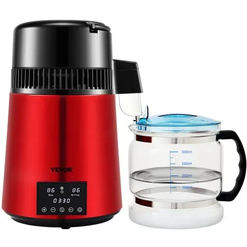 VEVOR Wasser Destillierer 1L/Std. 750 W Wasserdestilliergerät Destilliertes Wasser Edelstahl Distilleranlage, Rot Wasserdestillierapparat Borosilikatglas-Kanne Reinwasser Destillieren für Haushalt – Bild 8