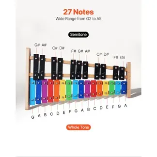 VEVOR Glockenspiel, 27 Noten, professionelles Xylophon-Schlaginstrument, mit SPCC-Klappen & bunten Metalltasten, inklusive 4 Schlägeln, Tragetasche, Musikinstrumenten-Set für Anfänger VEVOR Glockenspiel, 27 Noten, professionelles Xylophon-Schlaginstrument, mit SPCC-Klappen & bunten Metalltasten, inklusive 4 Schlägeln, Tragetasche, Musikinstrumenten-Set für Anfänger