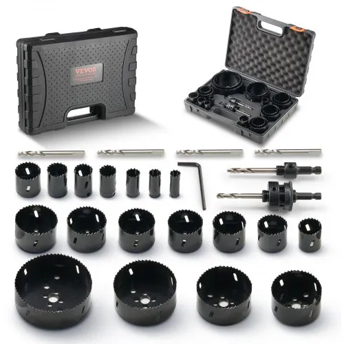 VEVOR Lochsäge Set Bimetall, 18-tlg. Lochblätter, 6 Lochbohrer Schnitttiefe 38 mm, Bimetall Lochsägensatz Bohrmaschine Zubehör, Profi Lochsägen zum Bohren von Holz, Eisen, Kunststoff und PVC usw. VEVOR Lochsäge Set Bimetall, 18-tlg. Lochblätter, 6 Lochbohrer Schnitttiefe 38 mm, Bimetall Lochsägensatz Bohrmaschine Zubehör, Profi Lochsägen zum Bohren von Holz, Eisen, Kunststoff und PVC usw.