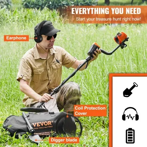 VEVOR Metalldetektor Kit für Erwachsene Multifunktionaler Profi-Detektor mit 7 Modi Metallsuchgerät wasserdichte 25,4cm Spule für Größere Tiefe, mit Schaufel und Tragetasche – Bild 5