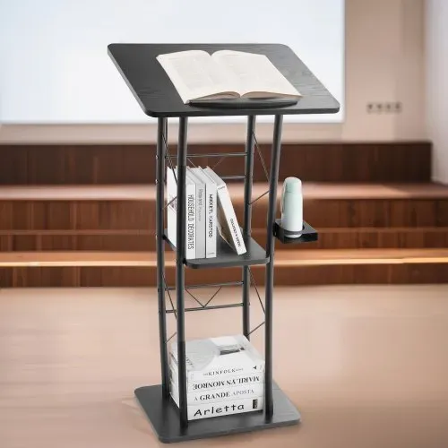 VEVOR Rednerpultständer Metall-Rednerpult (118 cm Höhe), gebogenes Stehpult mit breiter Lesefläche & offenem Ablagefach & Getränkehalter, für Klassenzimmer Hochzeiten Konferenzen Reden – Bild 7