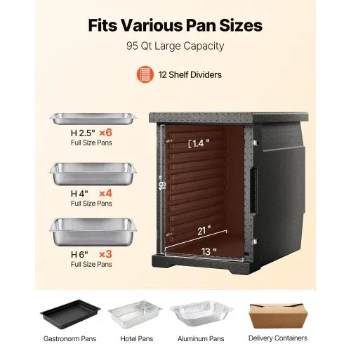 VEVOR Isolierter Thermobox Isolierbox Lebensmittelbehälterträger, 90 L für Catering, LLDPE-Lebensmittelbehälterträger mit Doppelschnallen, Frontlader-Speisewärmer für Restaurant, Kantine usw. – Bild 3