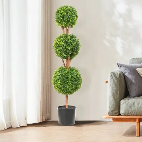 VEVOR Buchsbaumkugel Künstlich 122cm hoch Garten Deko Buchsbaum im Blumentopf Kugel künstlich Buchskugel Kunstpflanze aus PE, Holz, PP inkl. 2 Stk. Dekorative LED-Leuchten und 10 Stk. Ersatzblätter – Bild 7