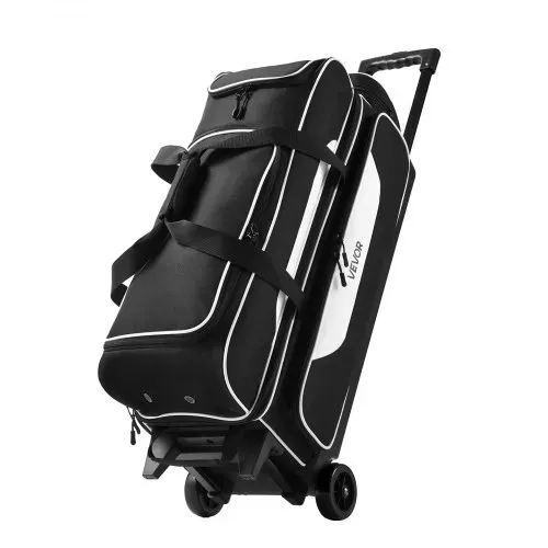 VEVOR Bowlingtasche mit Rollen für 3 Kugeln 600D Oxford Schwarz + Weiß, für Schuhe bis US-Größe 16 und Zubehör, mit Teleskopgriff (bis zu 1016 mm), Doppellagigen Ablagen und Verstärkten Nähten – Bild 9