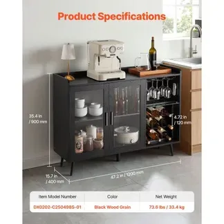 VEVOR Weinschrank mit Gläserhaltern, Buffet-Sideboard mit Dimmbarer LED-Beleuchtung und Flaschenregalen (für 9 Flaschen), Barschrank für Küche, Wohnzimmer und Esszimmer Weinbarschrank Schwarz VEVOR Weinschrank mit Gläserhaltern, Buffet-Sideboard mit Dimmbarer LED-Beleuchtung und Flaschenregalen (für 9 Flaschen), Barschrank für Küche, Wohnzimmer und Esszimmer Weinbarschrank Schwarz