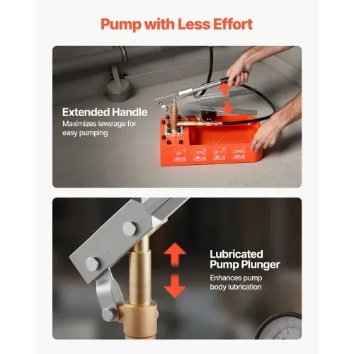 VEVOR Hydraulische Abdrückpumpe Druckprüfpumpe 7,57 L 0-50 bar Einzelventil, Handdruckpumpe mit Manometer und Tank, für Rohrleitungen, Wasserleitungen, Heizungen, Druck- und Leckprüfung – Bild 5
