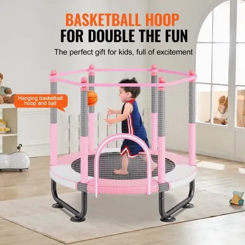 VEVOR Kindertrampolin Outdoor-Trampolin Mini Freizeittrampolin 1545 mm für Kleinkinder mit Sicherheitsnetz & Basketballkorb, Geburtstagsgeschenk Weihnachtsspielzeug für Kinder ab 3 Jahren Rosa – Bild 3