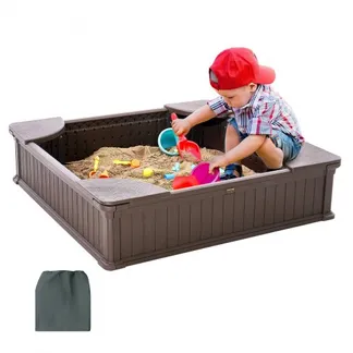 VEVOR Sandkasten mit Abdeckung, quadratischer Sandkasten, HDPE-Sandgrube mit 4 Ecksitzen & Bodenauskleidung, Kindersandkasten, Geschenk für Jungen und Mädchen im Alter von 3–12 Jahren, braun VEVOR Sandkasten mit Abdeckung, quadratischer Sandkasten, HDPE-Sandgrube mit 4 Ecksitzen & Bodenauskleidung, Kindersandkasten, Geschenk für Jungen und Mädchen im Alter von 3–12 Jahren, braun