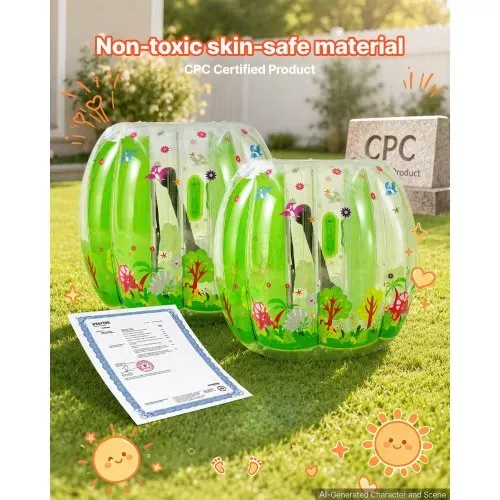 VEVOR 2 x 0,9 m Bumper Bälle 0,4 mm PVC Aufblasbar für Kinder, Sumo Bälle für Rasen, Park, Camping & Hinterhof, Heißverklebte Griffe, Stabil Sitzende Schultergurte & Gurtversteller, Dinosaurier-Waldmotiv – Bild 4