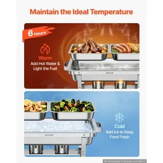 VEVOR Chafing Dish 3er-Set je 8,52 L Edelstahl Warmhaltebehälter für Buffets, Hochzeiten & Partys, Warme und Kalte Speisen Servieren, Brennstoffbehälter, 6 Behälter in Halber Größe, Faltbarer Ständer VEVOR Chafing Dish 3er-Set je 8,52 L Edelstahl Warmhaltebehälter für Buffets, Hochzeiten & Partys, Warme und Kalte Speisen Servieren, Brennstoffbehälter, 6 Behälter in Halber Größe, Faltbarer Ständer