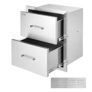 VEVOR Outdoor-Küchenschubladen flächenbündig montierte Doppel-Grillschubladen aus Edelstahl mit Griff, Grillinselschubladen für Außenküchen oder Terrassen-Grillstationen 451 x 514 x 310 mm VEVOR Outdoor-Küchenschubladen flächenbündig montierte Doppel-Grillschubladen aus Edelstahl mit Griff, Grillinselschubladen für Außenküchen oder Terrassen-Grillstationen 451 x 514 x 310 mm