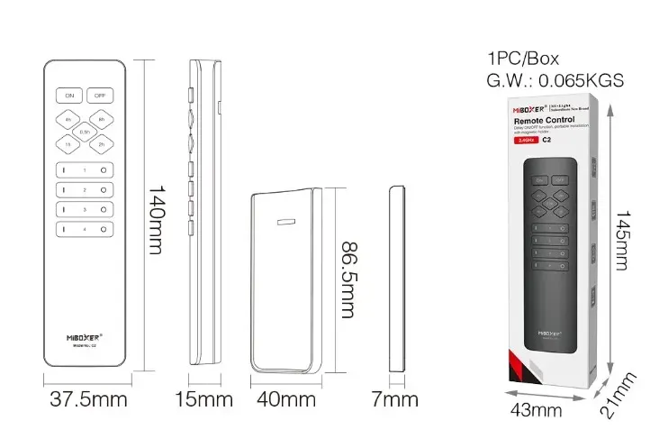 MiBoxer C2-B LED Fernbedienung 2,4GHz 4 Zonen SMART – Bild 2