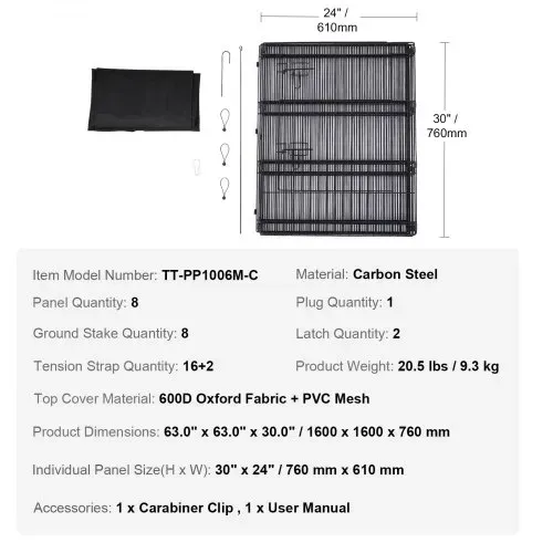 VEVOR Hundelaufstall, 8 Stk. 76 x 61 cm (H x B) Paneele, faltbarer Hundelaufstall aus Metall, Hundezaun mit Tür, Oberbezug aus 600D Oxford-Gewebe, Laufstall für Hunde, Katzen & andere Kleintiere – Bild 6