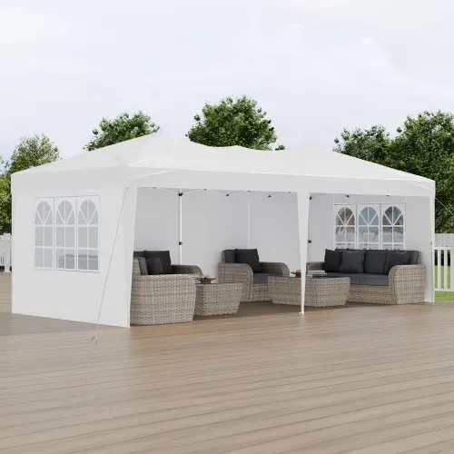 VEVOR Pavillon Faltpavillon, 5,9 x 2,96 x 2,65 m, Festzelt, Gartenzelt mit Seitenwänden & belüfteten Fenstern, 3 Höheneinstellungen, Sonnenschutz für Veranstaltungen im Außenbereich, weiß – Bild 7