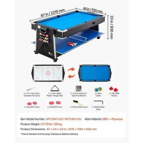 VEVOR Spieltisch Kombi 3 in 1 Airhockeytisch Billardtisch Tischtennistisch für Familienabende, Partys und Unterhaltung, Schneller Wechsel per Flip-Design, Luftstromsystem und Komplettes Zubehörset – Bild 6